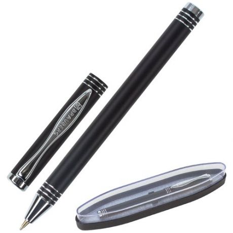 Ручка бизнес-класса шариковая Brauberg Magneto, синяя, корпус черный с хромированными деталями, линия письма 0,5 мм (143494)