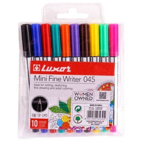 Luxor Набор капиллярных ручек, 10 цветов, Luxor Mini Fine Writer 045, узел 0.8 мм, европодвес