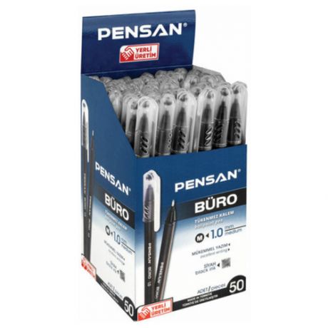 Ручка шариковая масляная PENSAN "Buro", черная, игольчатый узел 1 мм, линия 0,8 мм, упаковка 50 шт.