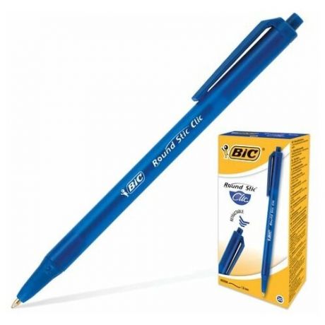 Ручка шариковая автоматическая BIC "Round Stic Clic", синяя, узел 1 мм, линия письма 0,32 мм, 926376, упаковка 20 шт.