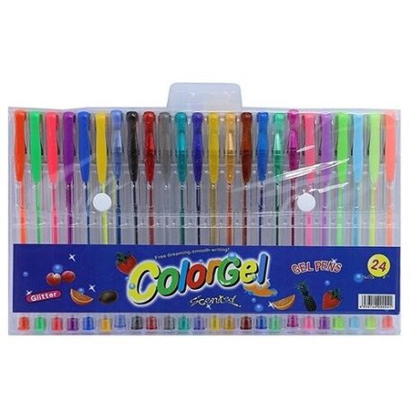 Набор гелевых ручек / набор цветных ручек / пахнущие ручки 24 штуки / ручки с блестками