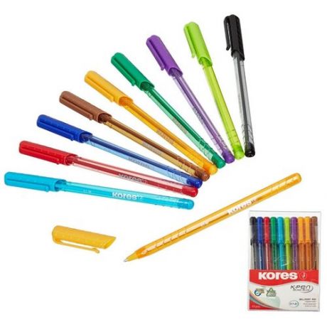 Ручка шариковая Kores K1-M, 10 цв/набор в пластиковом пенале