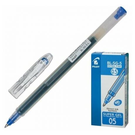 Ручка гелевая PILOT "Super Gel", синяя, корпус прозрачный, узел 0,5 мм, линия письма 0,3 мм, BL-SG-5, 12 шт.