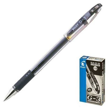 Ручка гелевая Pilot G3, чернила черные, узел 0.38 мм, с грипом