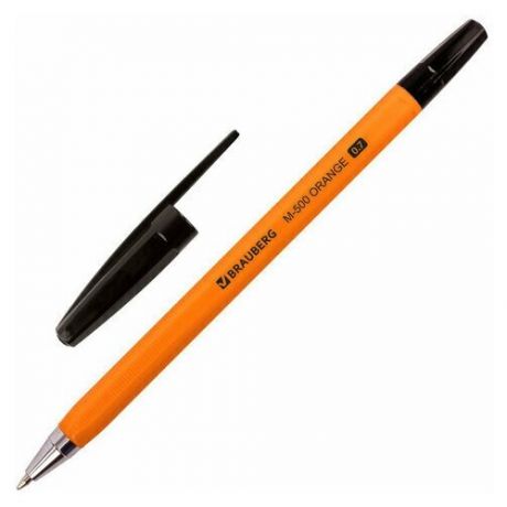 Ручка шариковая BRAUBERG "M-500 ORANGE", черная, корпус оранжевый, узел 0,7 мм, линия письма 0,35 мм, 143449