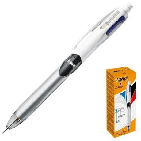 BIC Ручка шариковая, автоматическая, 3-цветная ручка (синий, чёрный, красный) + механический карандаш, BIC 4 Colours 3 + 1 HB