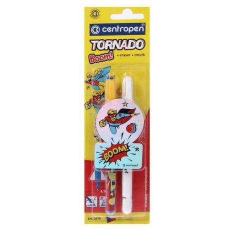 Набор 2 штуки Centropen 2675, 0.5 мм: Ручка-роллер Tornado Boom! + Поглотитель чернил, корпус микс