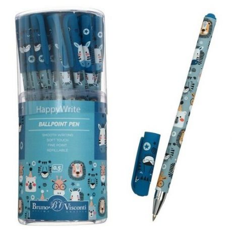 Ручка шариковая FreshWrite HappyWrite «Милые зверушки», узел 0.5 мм, синие пигментные чернила, корпус Soft Touch