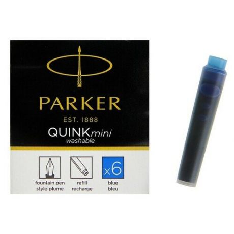 Parker Картридж Parker MINI для перьевой ручки с синими чернилами неводостойкими Washable, 6шт