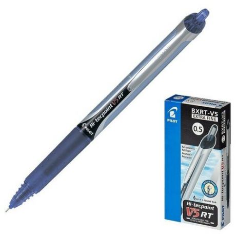 Ручка-роллер автоматическая PILOT Hi-Tecpoint V5 RT, узел-игла 0.5мм, линия 0.25мм, чернила синие