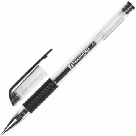 Ручка гелевая с грипом BRAUBERG "Number One", черная, узел 0,5 мм, линия письма 0,35 мм, 141194