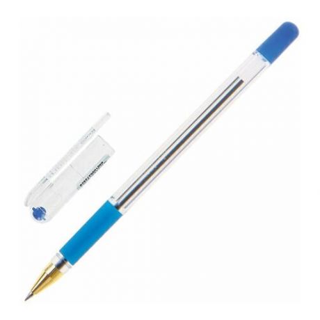 Ручка шариковая масляная с грипом MUNHWA "MC Gold", синяя, корпус прозр 0,5мм, линия 0,3мм, BMC-02