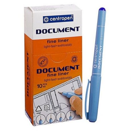 Ручка капиллярная, 0.1 мм, Centropen "Document" 2631, длина письма 500 м, синяя, картонная упаковка