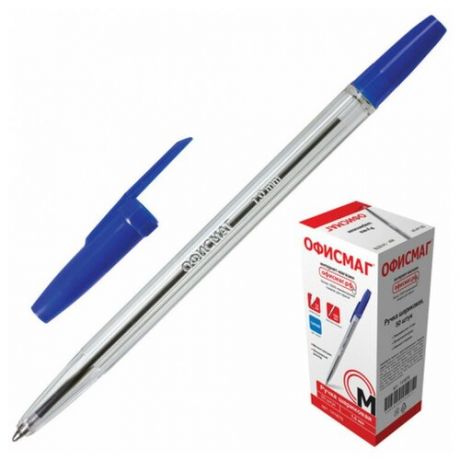 Ручка шариковая офисмаг "Line", комплект 200 шт., синяя, корпус прозрачный, узел 1 мм, линия письма 0.5 мм, 141878