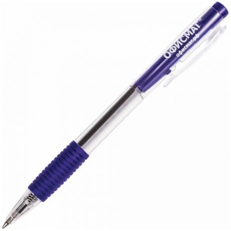 Ручка шариковая автоматическая с грипом офисмаг, комплект 200 шт., синяя, корпус прозрачный, узел 0.7 мм, линия письма 0.35 мм, 141294