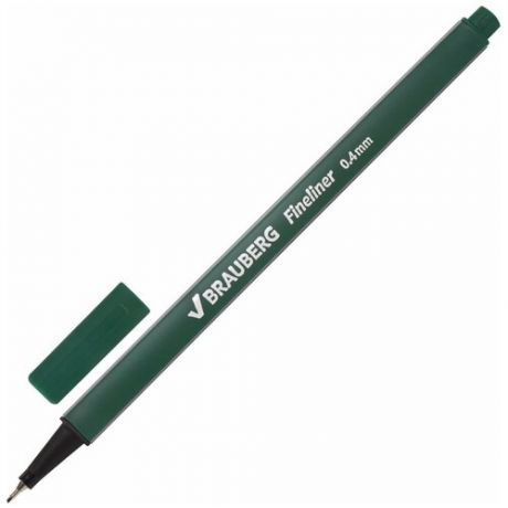 Ручка капиллярная (линер) BRAUBERG "Aero", комплект 100 шт., темно-зеленая, трехгранная, металлический наконечник, линия письма 0.4 мм, 142251