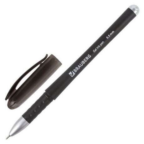Ручка гелевая с грипом BRAUBERG "Impulse", черная, игольчатый узел 0.5 мм, линия письма 0.35 мм, 141183