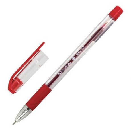 Ручка шариковая масляная с грипом BRAUBERG "Max-Oil", красная, игольчатый узел 0,7 мм, линия письма 0,35 мм, 142143