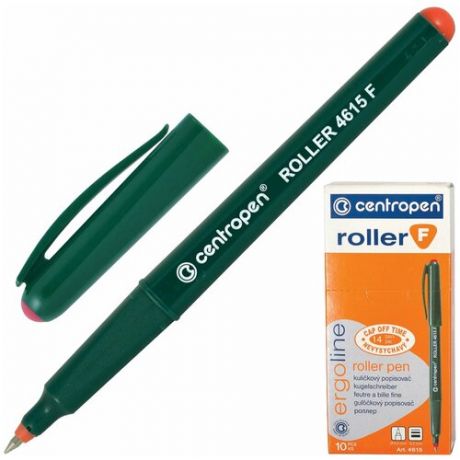 Ручка-роллер CENTROPEN, красная, трехгранная, корпус зеленый, узел 0,5 мм, линия письма 0,3 мм, 4615