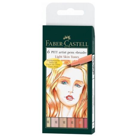 Набор капиллярных ручек Faber-Castell «Pitt Artist Pen Brush Light Skin» 6цв., 6шт., пластик. уп., европодвес