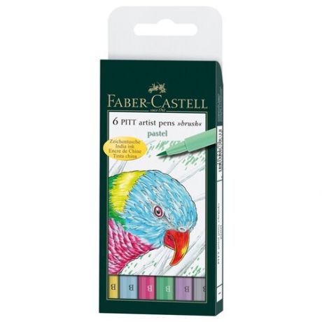 Набор капиллярных ручек Faber-Castell «Pitt Artist Pen Brush Pastel» ассорти,6шт., пласт. уп.
