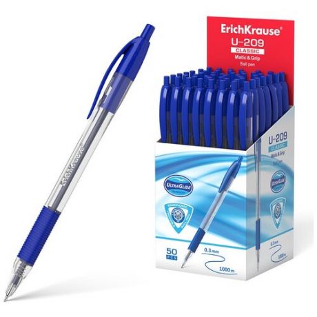 Ручки и стержни ErichKrause Ручка шар. ЕК ULTRA GLIDE U-209 автомат, синяя, прозр.корп.1мм