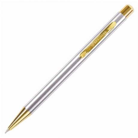 Ручка бизнес-класса BRAUBERG шариковая Piano, синяя, корпус серебристый с золотистым, линия письма 0,5 мм