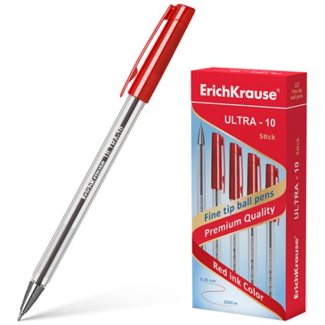 Ручка шариковая масляная ERICH KRAUSE "Ultra-10", синяя, корпус прозрачный, узел 0.7 мм, линия письма 0.26 мм, 13873