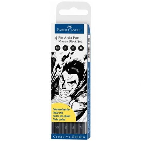 Набор капиллярных ручек Faber-Castell "Pitt Artist Pen Manga Black set" черные, 4шт., 0,1/0,3/0,5мм