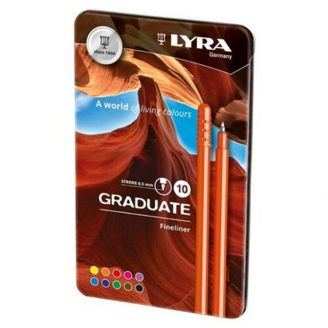 Линер Lyra Цветные линеры LYRA GRADUATE FINE LINER 10 цветов в металлическом пенале