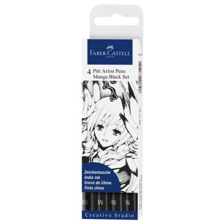 Набор капиллярных ручек Faber-Castell «Pitt Artist Pens Manga», черный, 4 шт., 0.1/0.7/brush/soft