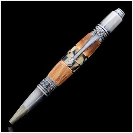 Шариковая ручка со вставкой зебрано и янтаря