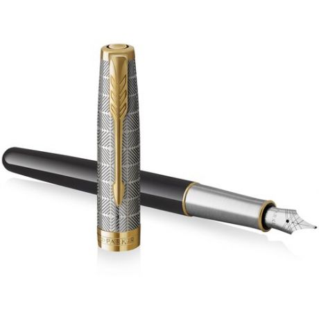 PARKER перьевая ручка Sonnet Premium F537, F, черный цвет чернил, 1 шт.
