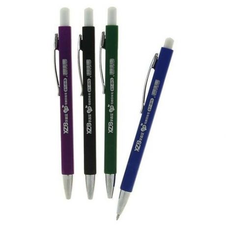 Ручка шариковая пиши- стирай, 0.8 мм, автоматическая, стержень синий, прорезиненый квадратный корпус, микс