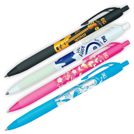 Ручка шариковая автоматическая BG "Zet", синяя, 0,7мм, корпус soft touch, 4 дизайна, 36 штук в дисплее