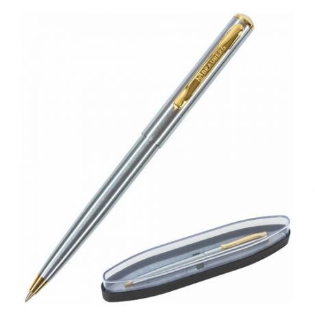 Ручка подарочная шариковая BRAUBERG Maestro, синяя, корпус серебристый с золотистым, линия письма 0,5 мм, 143468