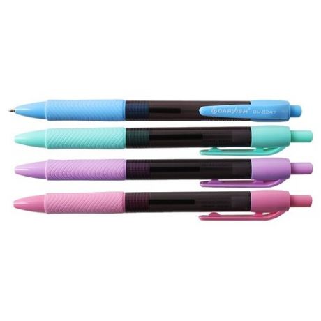 DV-6247 Ручка авт. син. корпус цветной полупрозрачный с резиновым держателем, 12 шт