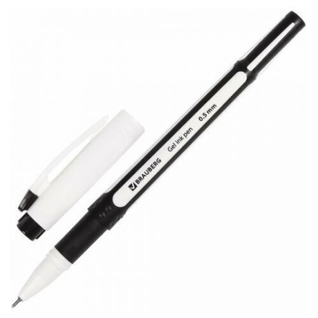 Ручка гелевая с грипом BRAUBERG "Contact", черная, корпус черный, игольчатый узел 0,5 мм, линия письма 0,35 мм, 141185