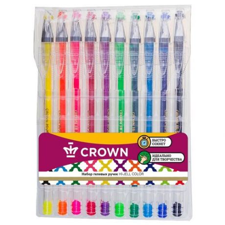 Набор гелевых ручек Crown "Hi-Jell Color" 10шт., 10цв., 0,5мм