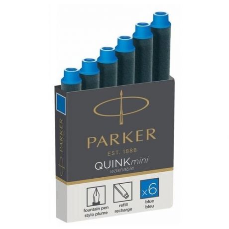 Картридж для перьевой ручки PARKER Quink Z17 Mini Washable (6 шт.) синий