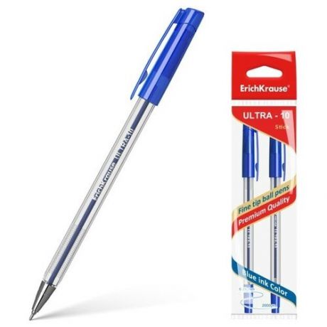 Набор ручек шариковых 2 штуки ULTRA-10, узел-игла 0.26 мм, чернила синие, длина линии письма 2000 м