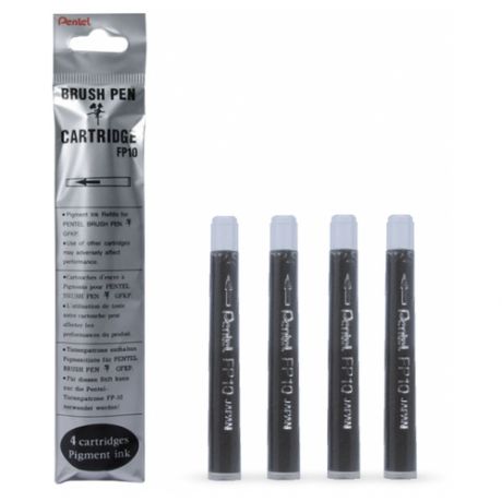 Сменный картридж для ручки-кисти Pentel "Brush Pen" цвет черный, 4 шт