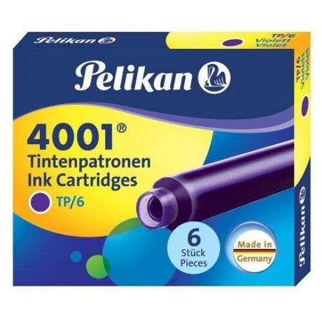 Pelikan Картридж "Pelikan INK 4001", фиолетовые чернила для ручек перьевых, 6шт