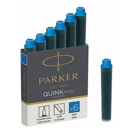 Картриджи чернильные PARKER Мини "Cartridge Quink", комплект 48 шт., смываемые чернила, синие, 1950409