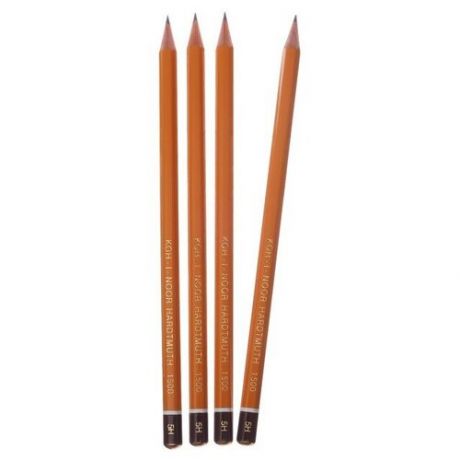 Koh-I-Noor Набор профессиональных чернографитных карандашей 4 штуки Koh-I-Noor 1500 5Н, лакированный корпус (3098861)