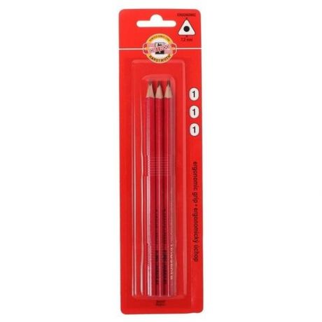 Набор карандашей чернографитных 3 штуки Koh-I-Noor TRIOGRAPH 1802 B, красный корпус, блистер