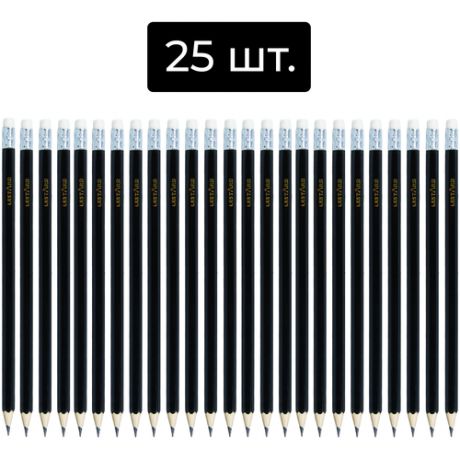 Карандаши HB чернографитные (упаковка - 25 шт LESTARB MF 1639G-2, шестигранные, с ластиком, деревянные, черные