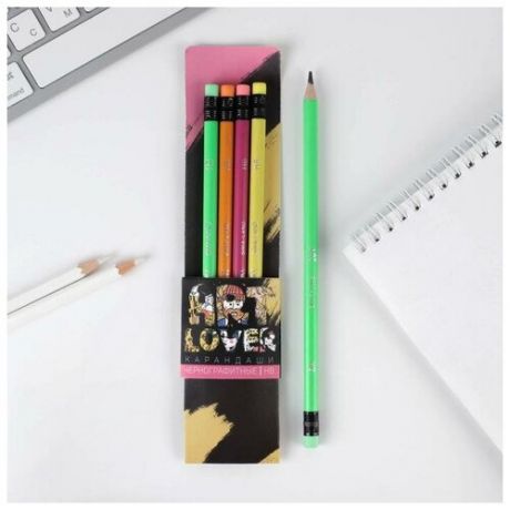 Набор карандашей Art lover, твердость НВ, 4 шт, цвет корпуса микс фиолетовый и желтый