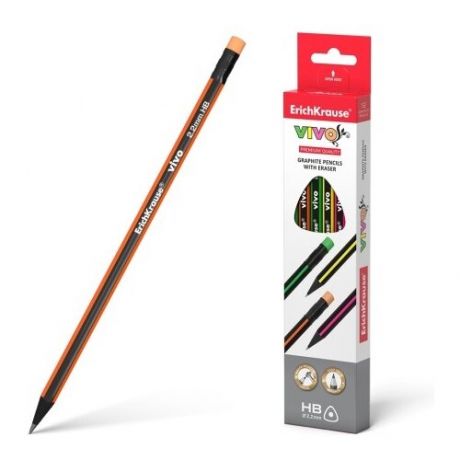 ErichKrause Набор чернографитных трехгранных карандашей с ластиком VIVO HB 12 шт (45622)