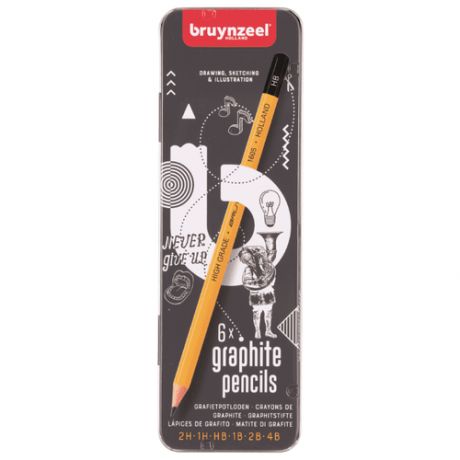 Набор чернографитных карандашей Bruynzeel в металлической упаковке, 6 штук